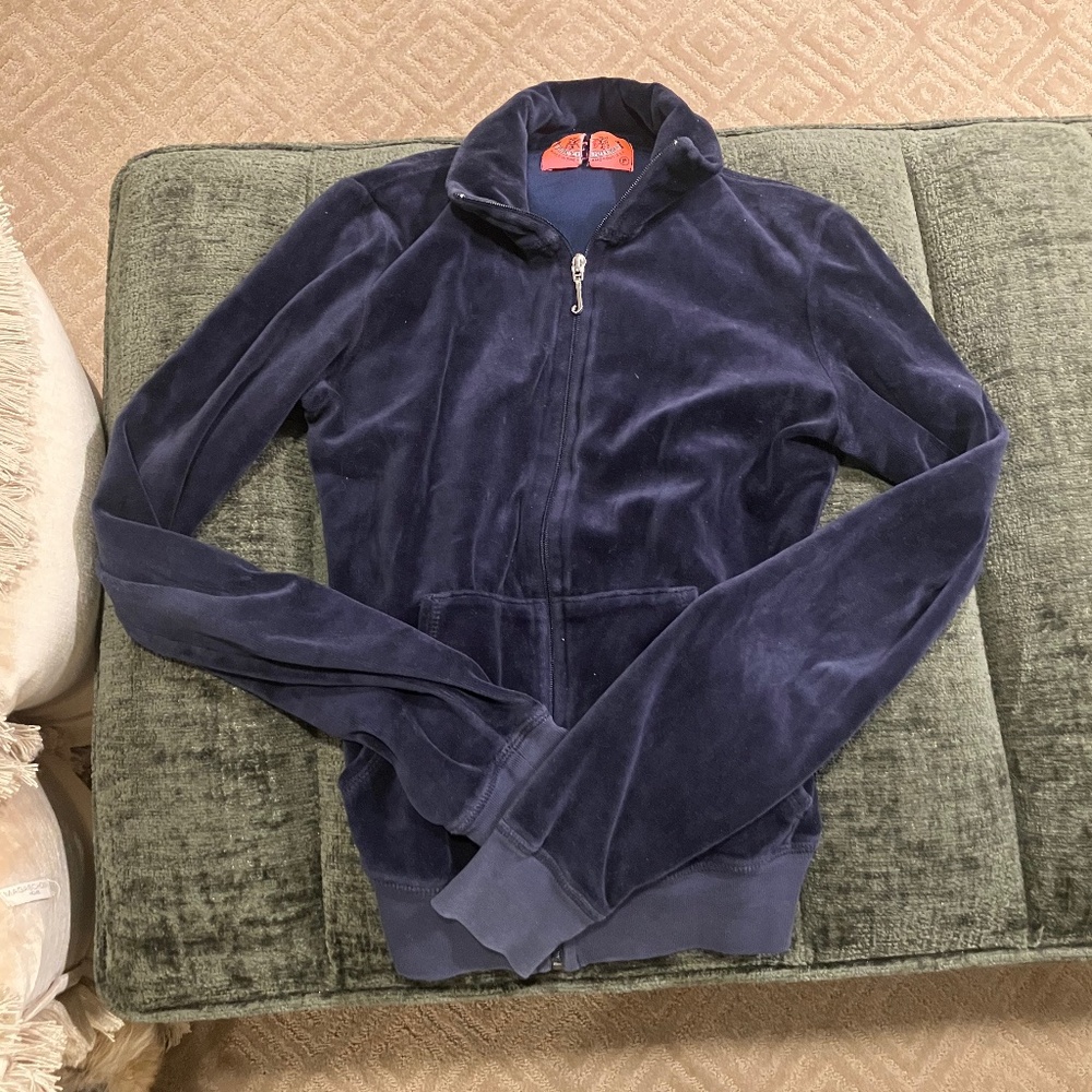 EUC Navy Blue Velour Vintage Y2K Juicy Couture Track Jacket - Picture 4 of 6